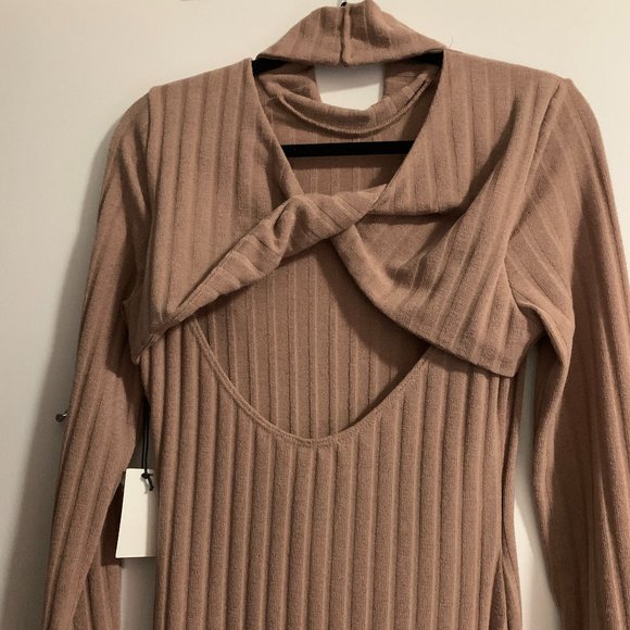NWT Floret Studios Twist Back Long Sleeve Ribbed Sweater Dress, Mocha, Sz Medium - Picture 12 of 14